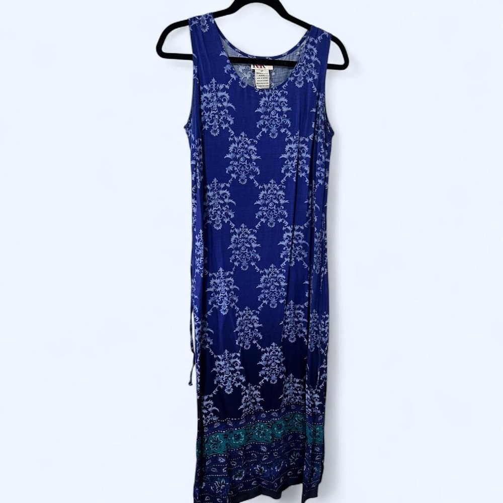 Vintage Abstract Patterned Blue Maxi Dress Size 12P